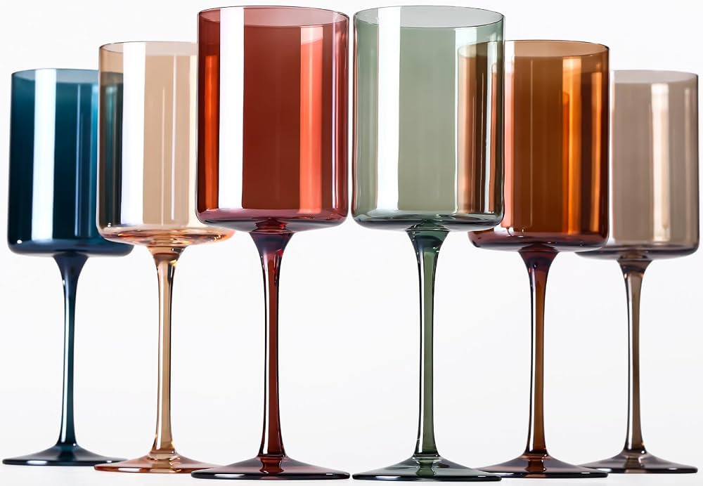 TrophyToast Colored Wine Glasses Set of 6 - Multi Colored Square Wine Glasses with long stems - C... | Amazon (US)
