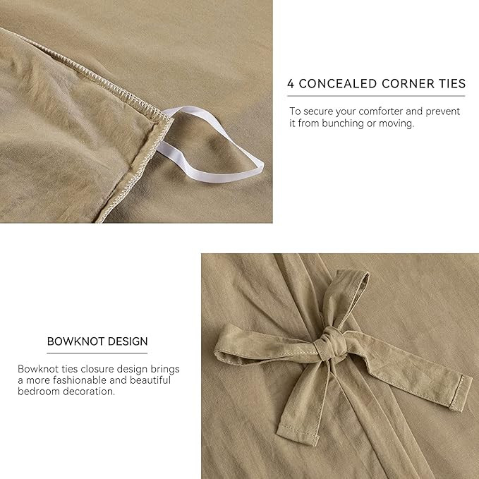 JELLYMONI 100% Washed Cotton Butterfly Bow tie Duvet Cover Set, Khaki Twin Size Comforter Cover(3... | Amazon (US)