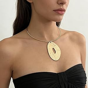 African Jewelry Gold Plated/Silver Choker Necklace for Women Men Unisex,Metal Circle Collar Neckl... | Amazon (US)