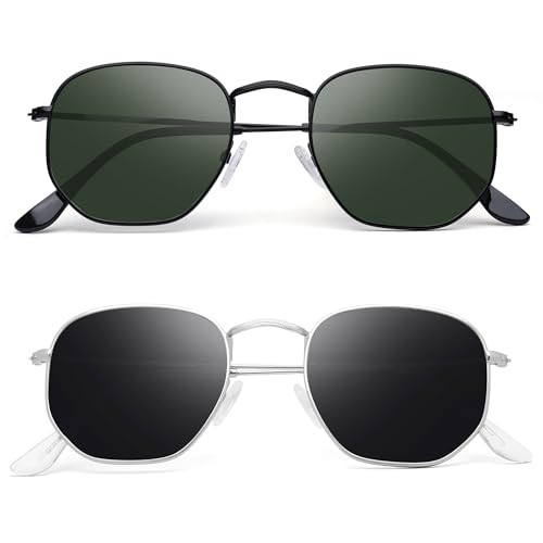 Polarized Sunglasses for Womens Men Trendy Square Hexagonal Flat Mirrored Sun Glasses UV Protecti... | Amazon (US)