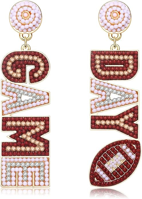Beaded Game Day Earrings - Rhinestone Football Team Drop Dangle Earrings for Women - Football Mom... | Amazon (US)