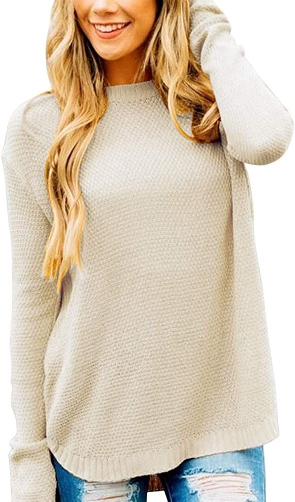 LEANI Women’s Long Sleeve Crew Neck Pullover Sweater Loose Casual Soft Knit Jumper Tops | Amazon (US)