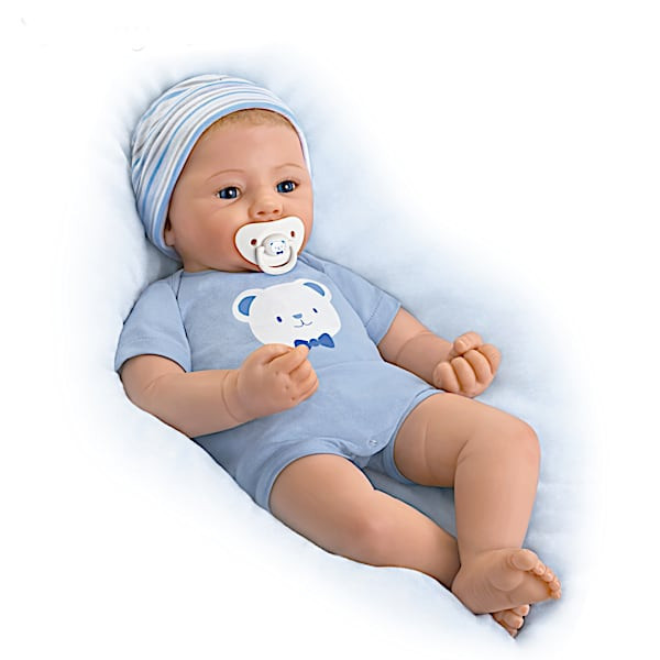 Sandy Faber Vinyl Baby Boy Doll With Magnetic Pacifier | Bradford Exchange