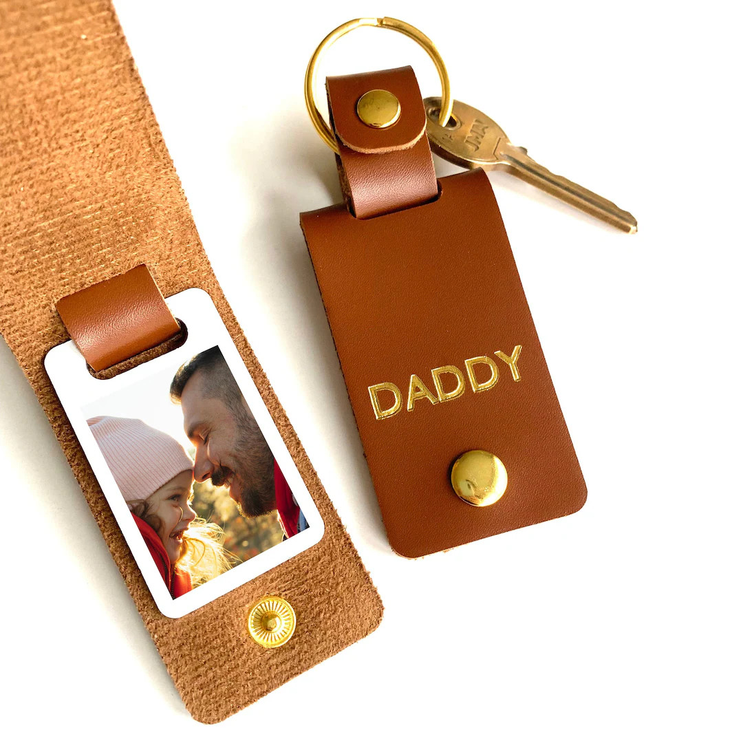 Personalised Daddy Photo Keyring / Vegan Leather Photo Keychain / Father's Day Gift for Him / Bir... | Etsy (US)