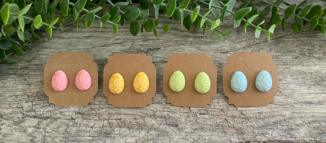 Easter Egg earrings Resin stud earrings/fun colored egg everyday stud Earrings set with 18k gold ... | Etsy (US)