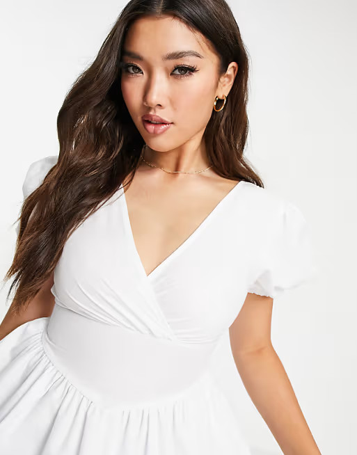 ASYOU poplin plunge rara mini dress in white | ASOS | ASOS (Global)