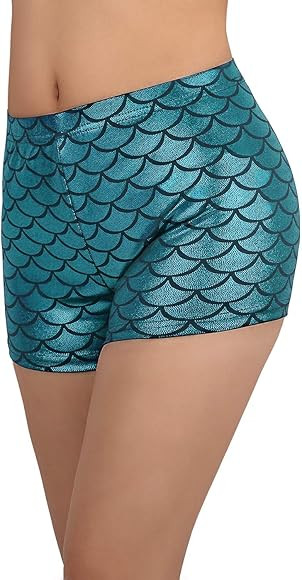 HDE Women's Mermaid Booty Shorts Fish Scale Mini Shiny Bottoms | Amazon (US)
