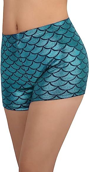 HDE Women's Mermaid Booty Shorts Fish Scale Mini Shiny Bottoms | Amazon (US)