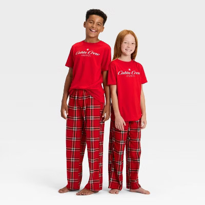 Kids' "Cabin Crew" Short Sleeve Holiday Matching Family Pajama Shirt - Wondershop™ Red S | Target
