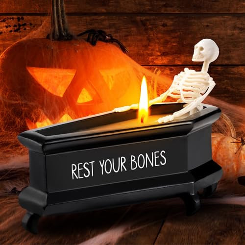 Halloween Skeleton Candles, Spooky Skull Candle, Vintage Halloween Candle, Rest Your Bones Bath Candle, Vintage Farmhouse Gothic Coffin Skeleton Scented Candle Jar for Indoor Family Holiday Parties | Amazon (US)