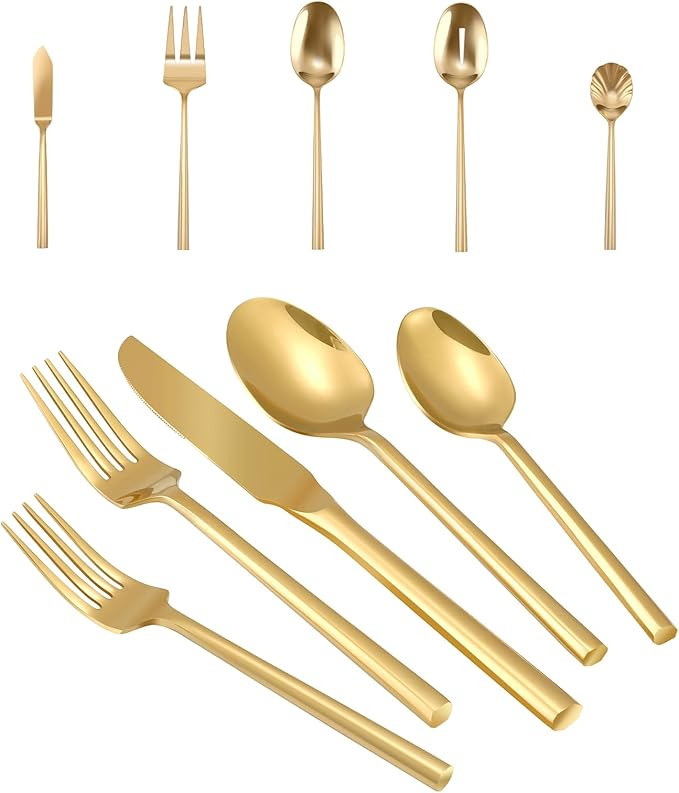 Silverware 45-Piece Gold Flatware Set with Serving Utensils Stainless Steel Thick Heavy Mirror Po... | Amazon (US)