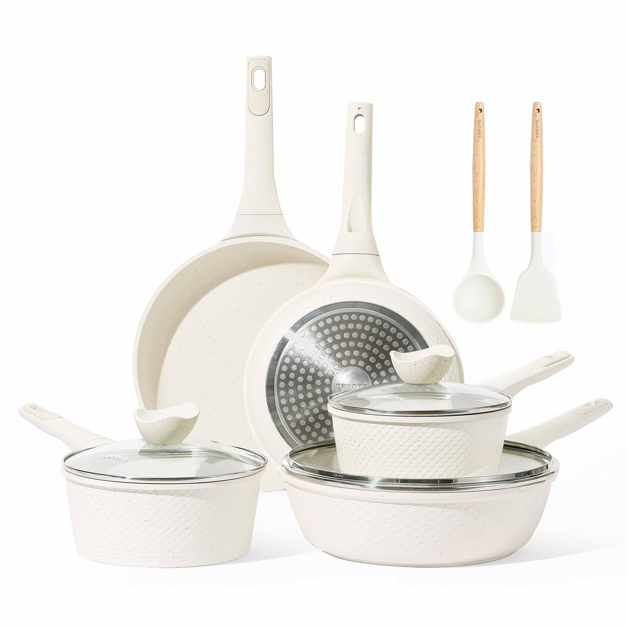 Carote Nonstick Pots and Pans Set, 10 Pcs Induction Kitchen Cookware Sets(White Granite) | Walmart (US)