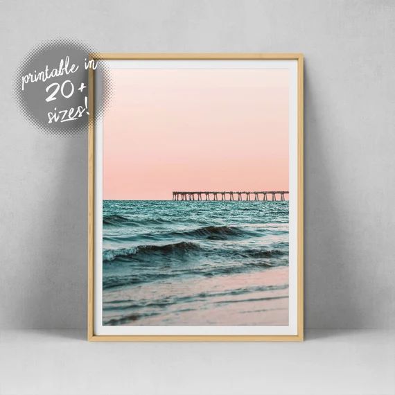 Printable Beach Photography, Beach Wall Art Print, Pink Wall Art, Pastel Print, Sunset Poster, Se... | Etsy (US)