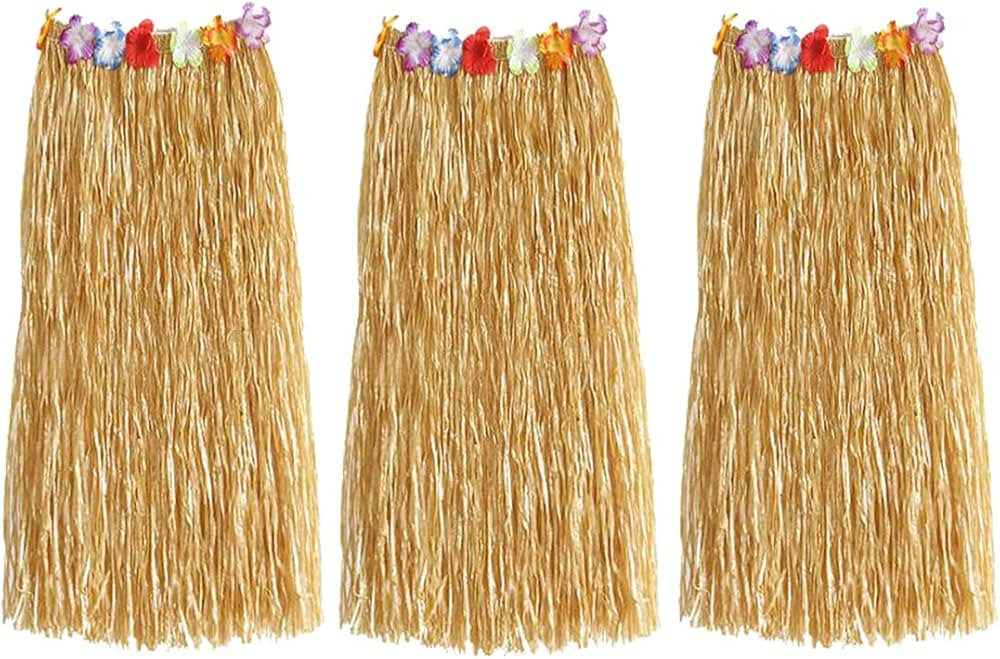 NEWCREATIVETOP 32" Adult's Flowered Luau Hula Skirts Pack of 3,Assorted Colors (Grass) | Amazon (US)