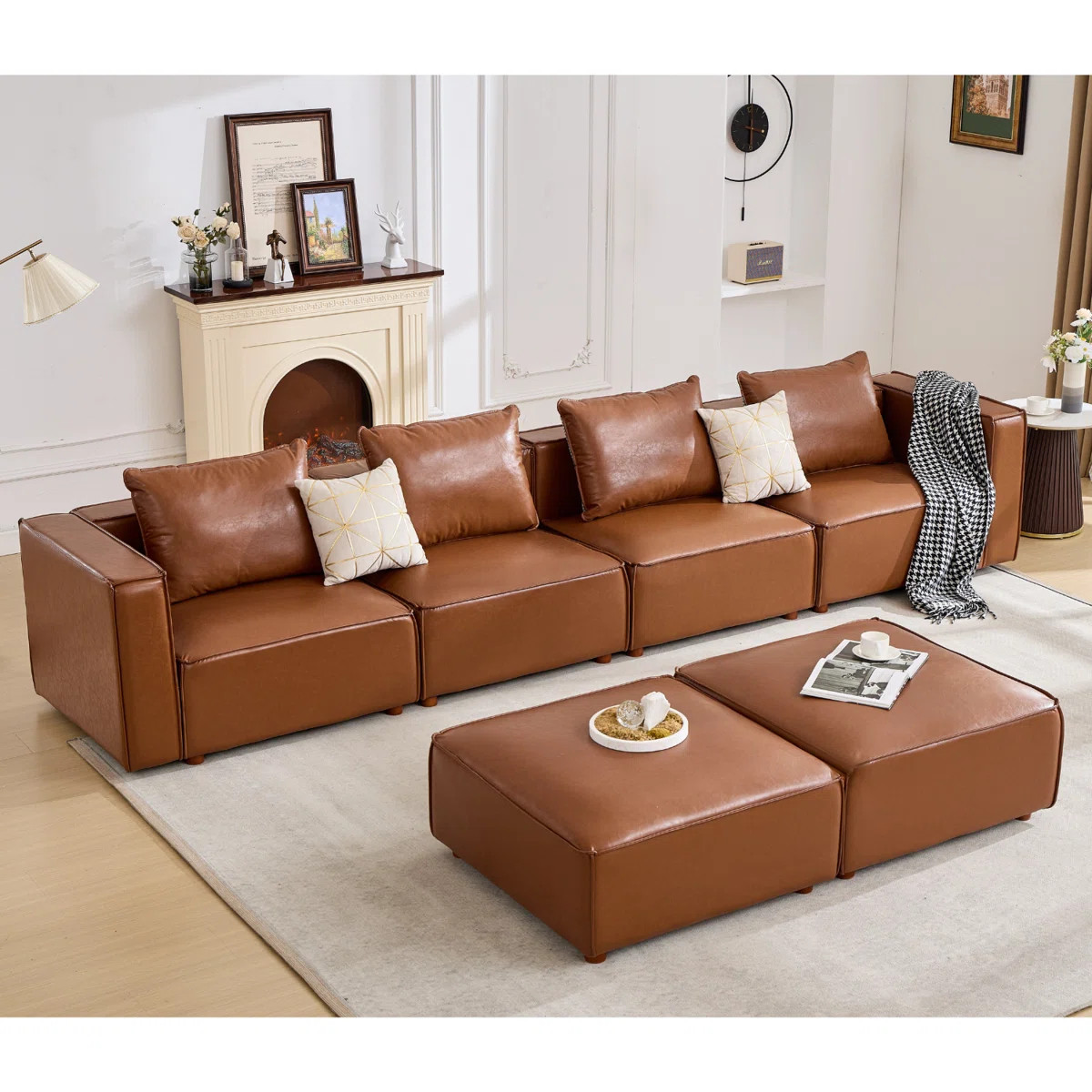 6-Piece 152.76” Leather Upholstered Sectional Sofa | Wayfair North America