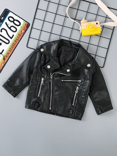 Toddler Boys PU Leather Zip Front Moto Jacket | SHEIN