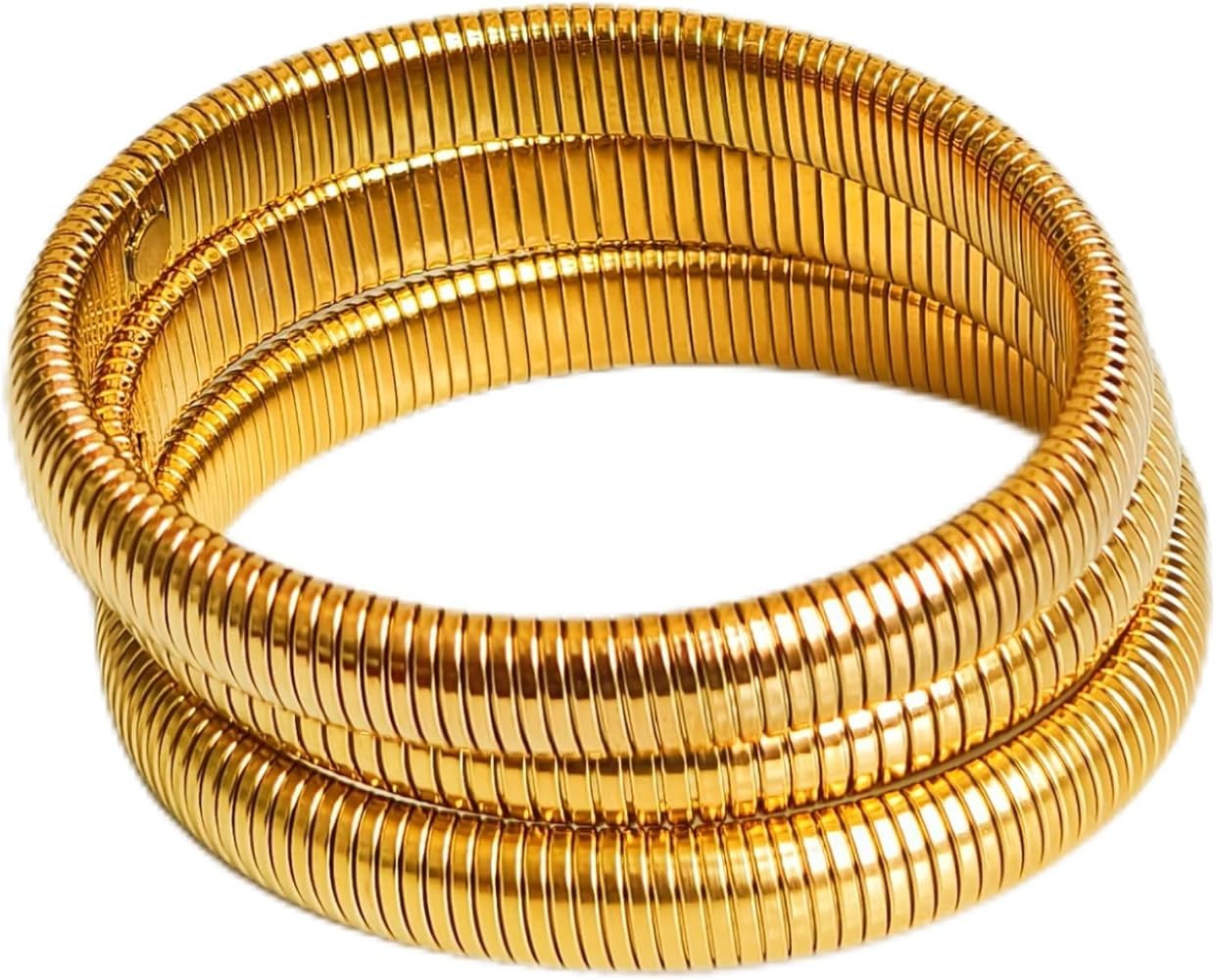 Gold Bangles for Women, Set of 3 Stainless Steel Bangle Bracelets, Elegant Gold Bracelets for Wom... | Amazon (US)