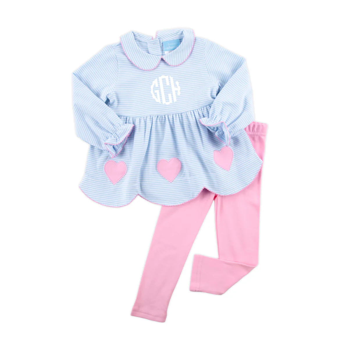 Adoring Hearts Light Blue Stripe Scalloped Peter Pan Legging Set | Classic Whimsy