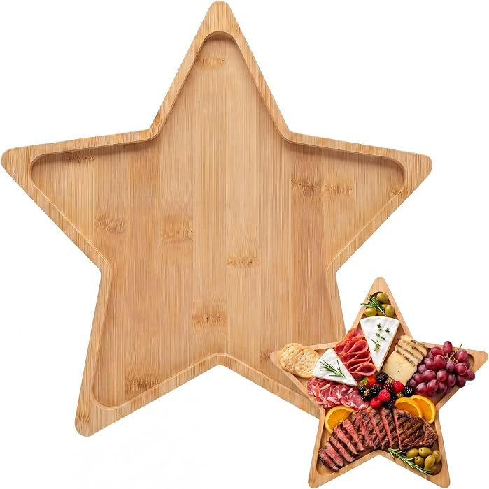 2 Pcs 11.8 Inch Star Shaped Patriotic Charcuterie Board, American 250th Anniversary Serving Platter Wooden Kitchen Serving Tray Board 4th of July Party Decoration for Fruit Snacks Vegetable | Amazon (US)