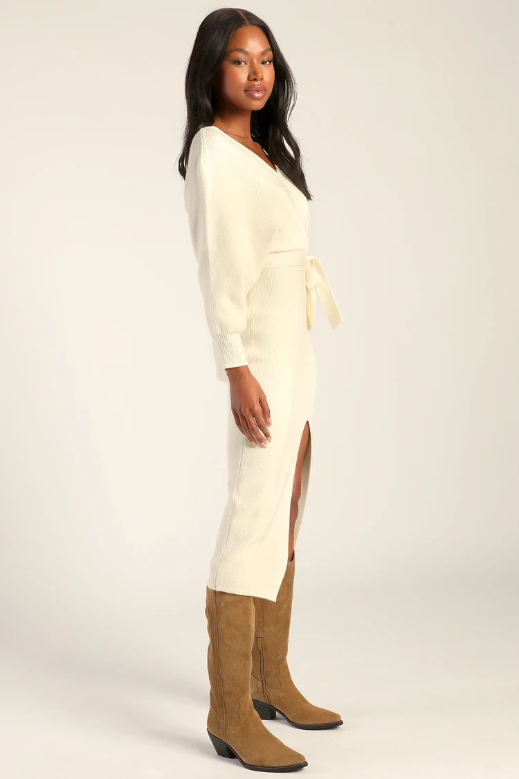 Fall into Fashion Ivory Dolman Sleeve Sweater Midi Dress | Lulus (US)