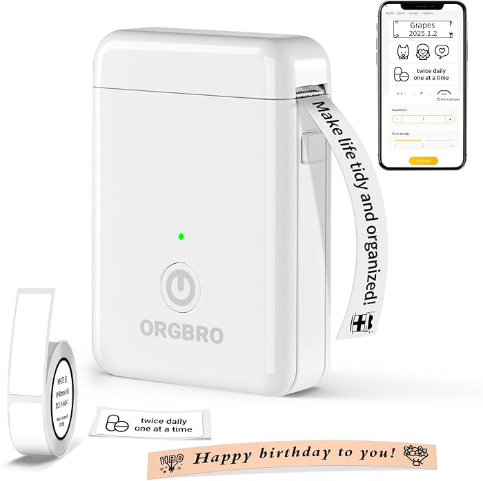 ORGBRO Fabricante de etiquetas con cinta, X1 Impresora mini Bluetooth port\u00e1til, compatible c... | Amazon (US)