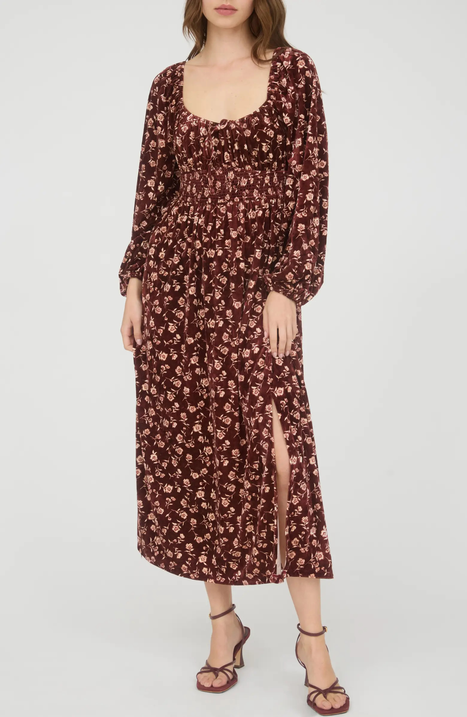 AUGUST SKY Floral Long Sleeve Velvet Maxi Dress | Nordstromrack | Nordstrom Rack