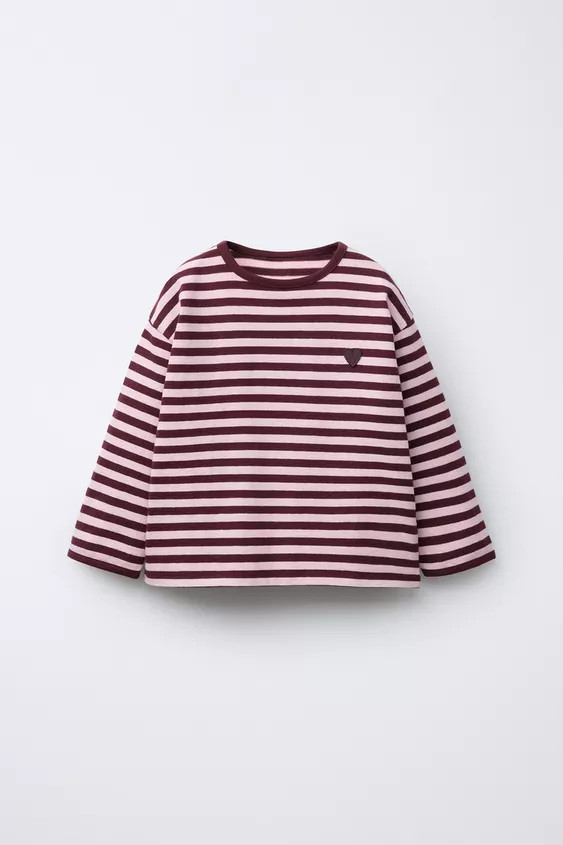 HEAVY WEIGHT WOVEN STRIPE HEART PATCH T-SHIRT | Zara US