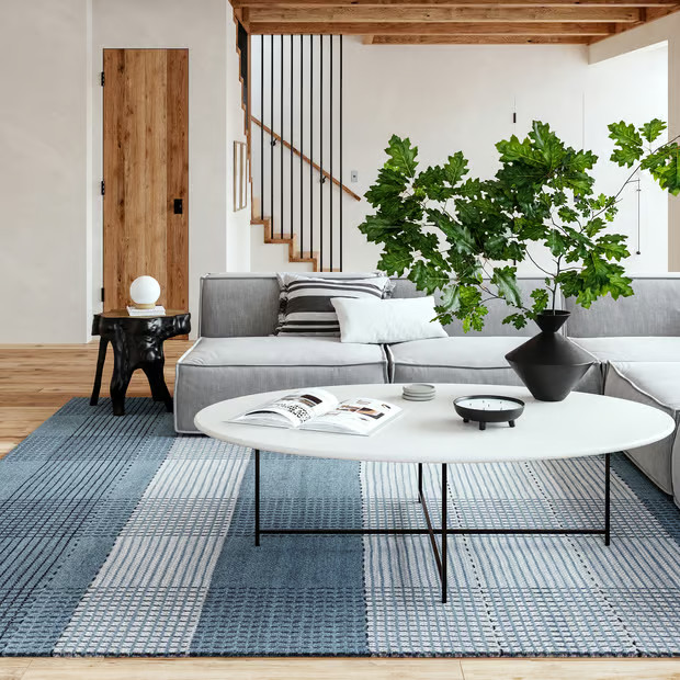 Blue Oregon Plaid Wool Area Rug | Rugs USA