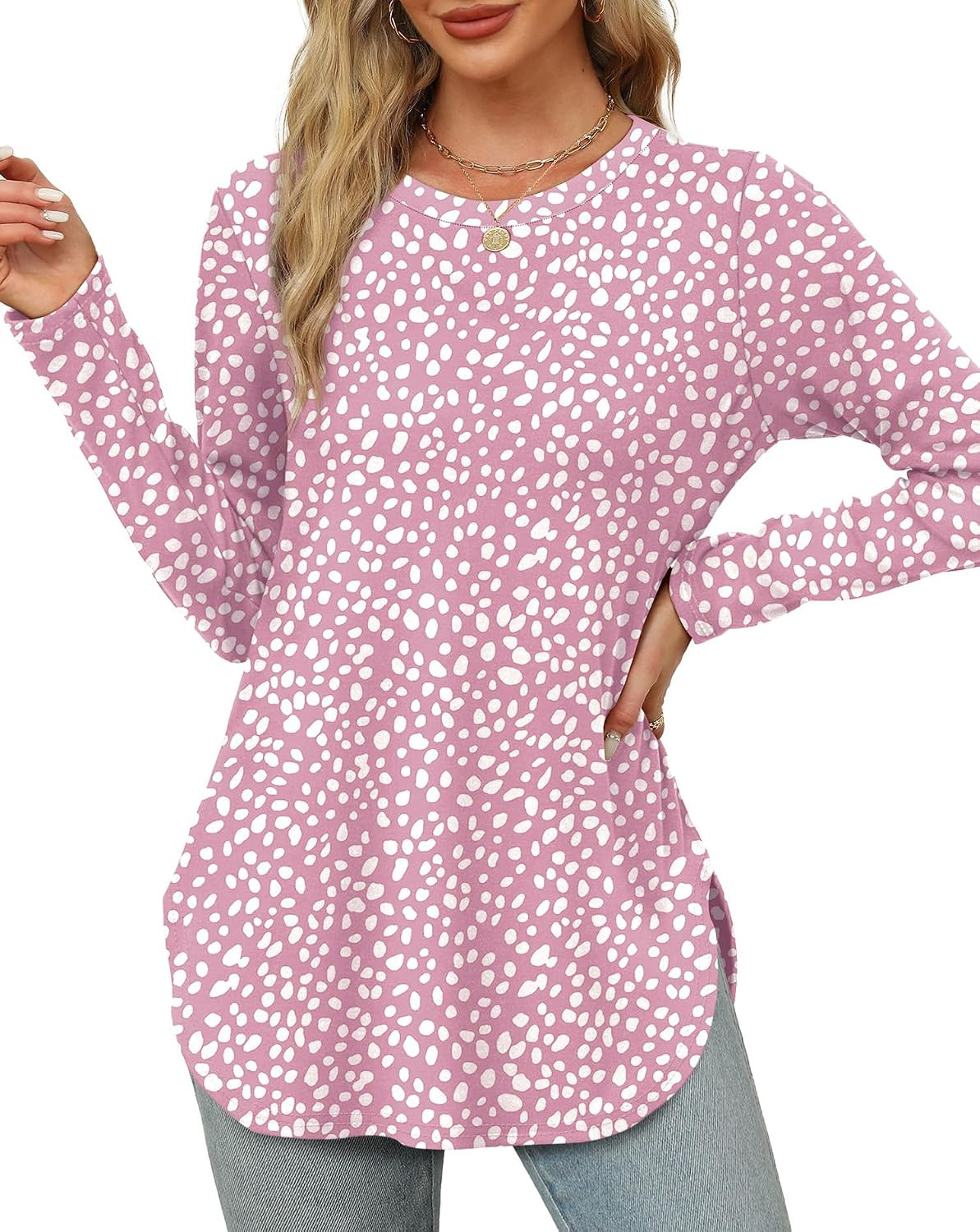 OFEEFAN Long Sleeve Shirts for Women Crewneck Basic Tunic Tops Loose Fit Dressy Early Fall Fashion Clothes 2026 | Amazon (US)
