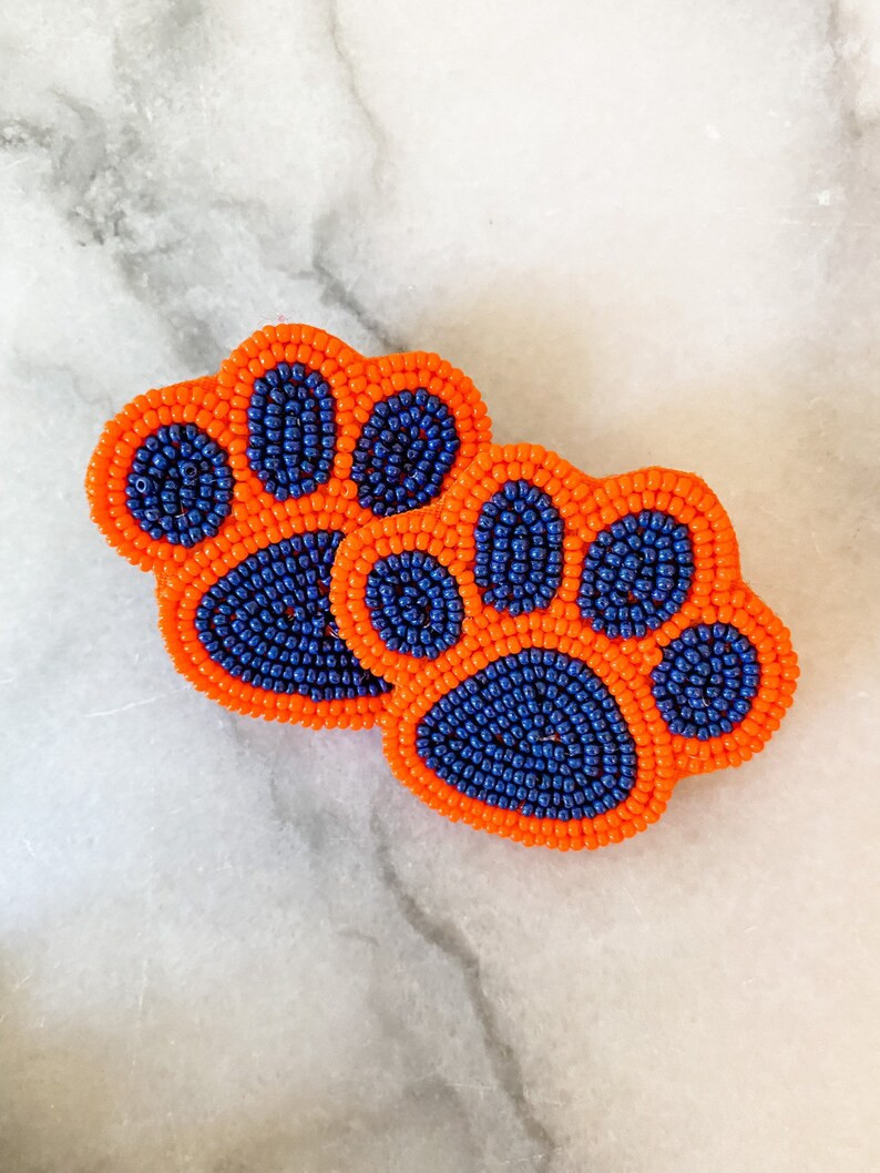 Navy Blue and Orange Paw Beaded Earrings - Brookhaven Baubles - Southern Statement Jewelry - Aubu... | Etsy (US)