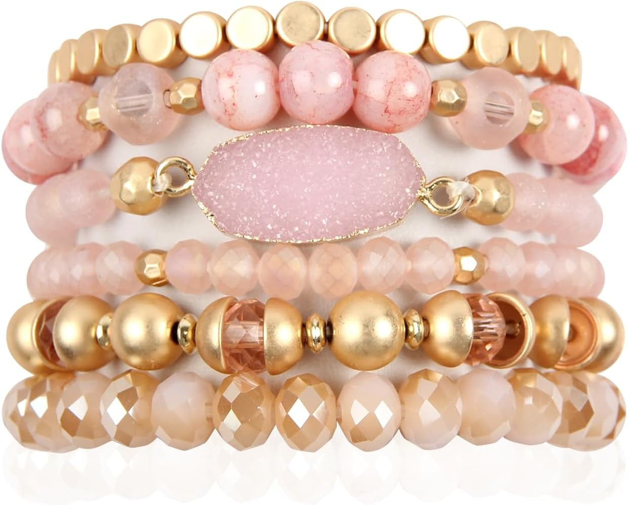 RIAH FASHION Bohemian Acrylic Druzy Multi-Layer Bead Statement Bracelet - Versatile Faux Stone Pe... | Amazon (US)