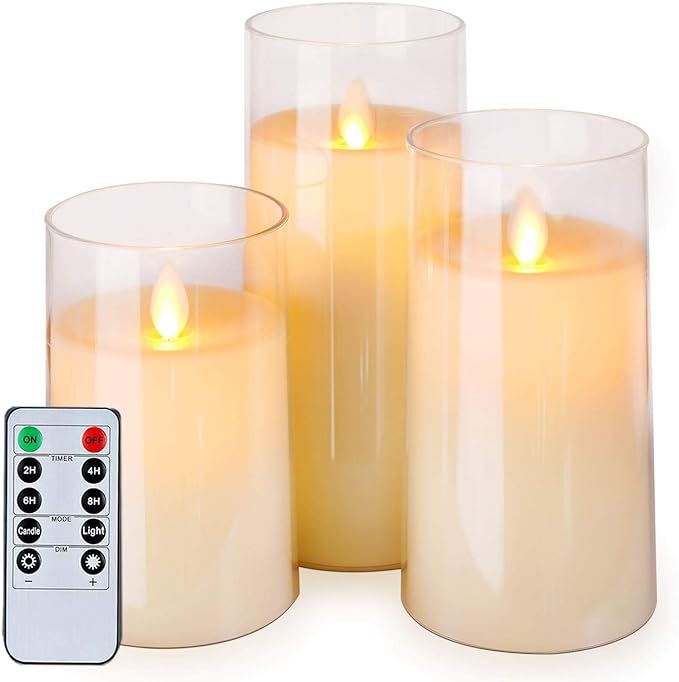 Homemory Flickering Flameless Candles, Battery Operated Acrylic LED Pillar Candles with Remote Co... | Amazon (US)