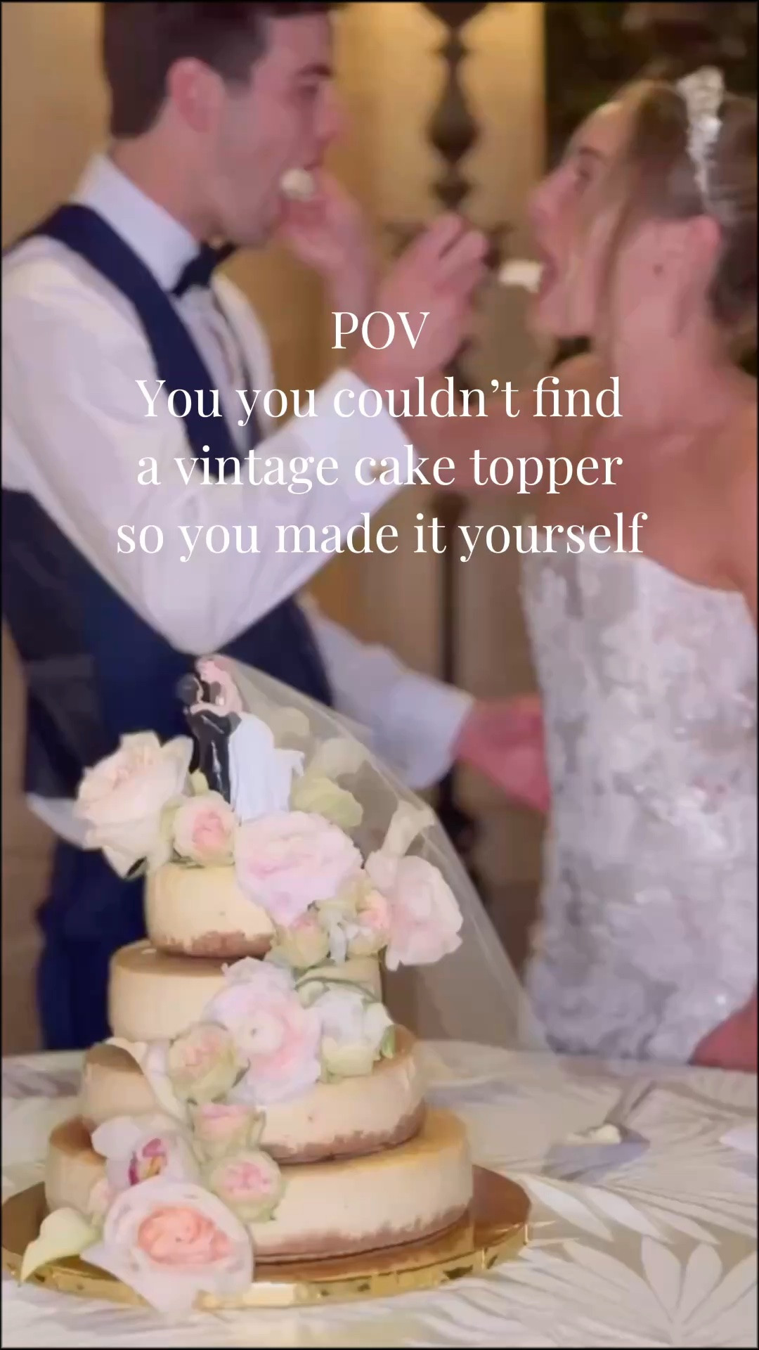 DIY custom vintage style wedding cake topper including our dog!