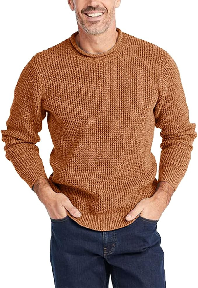 Mens Long Sleeve Cable Knit Sweater Pullover Fisherman Tops Crewneck Sweater Regular Fit | Amazon (US)
