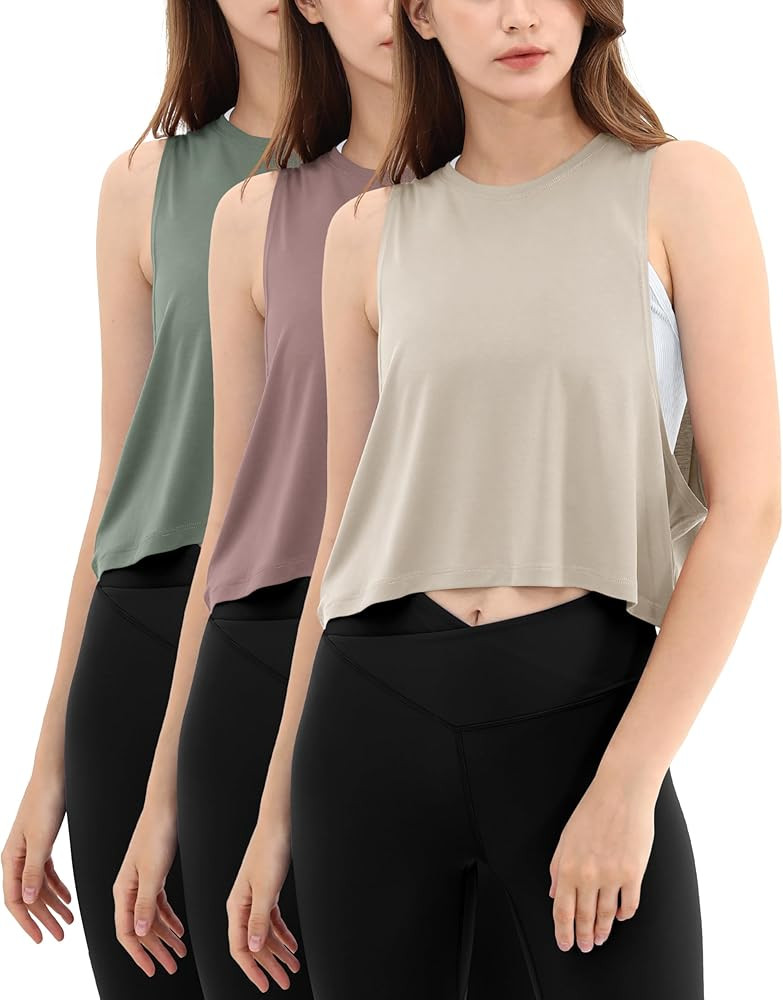 ODODOS 3-Pack Loose Tank Tops for Women Sleeveless Gym Athletic Workout Tops Yoga Shirts | Amazon (US)