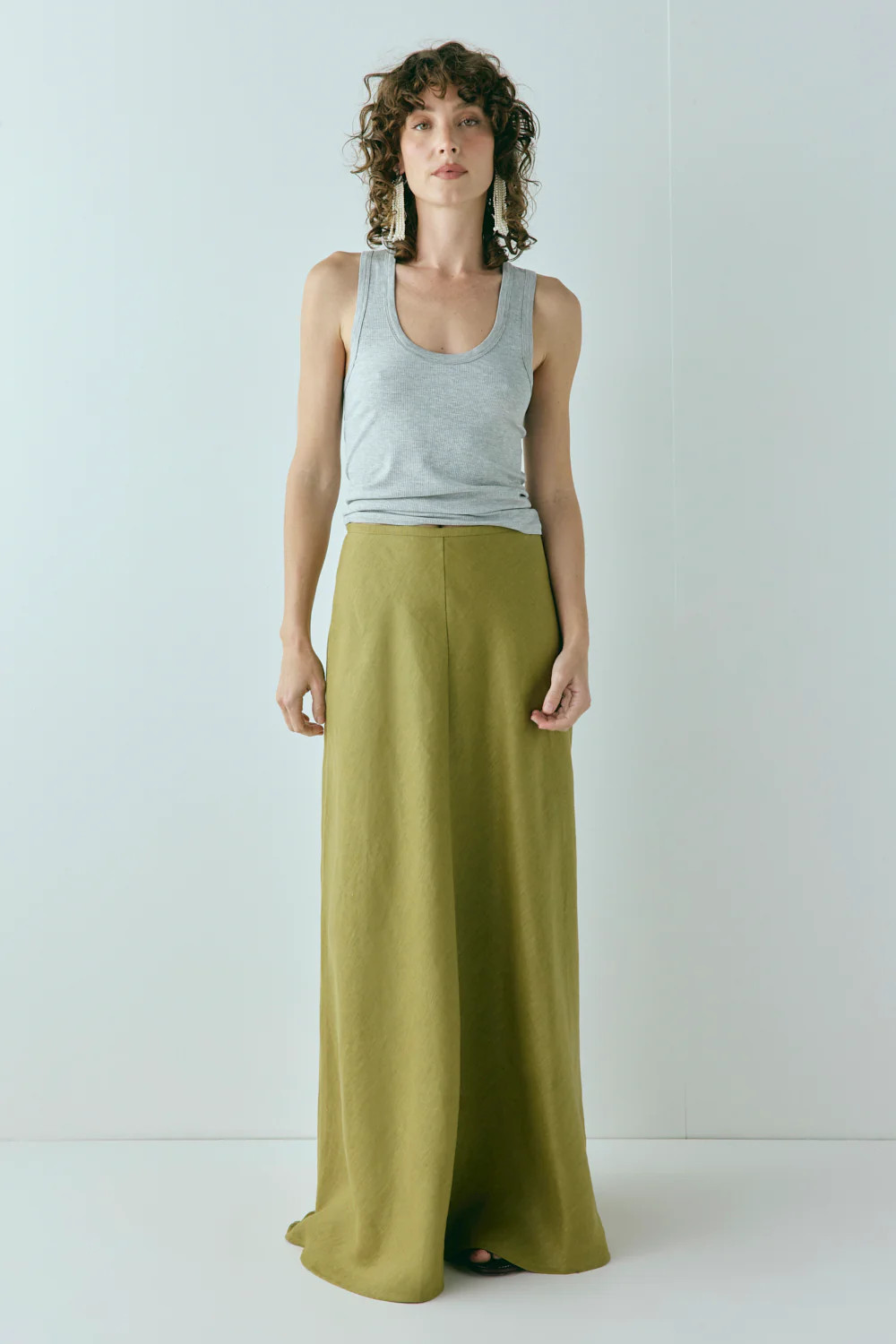 Solene Linen Maxi Skirt Olive | VRG Grl