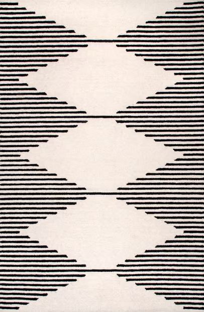 Ivory Diamond Pinstriped Area Rug | Rugs USA