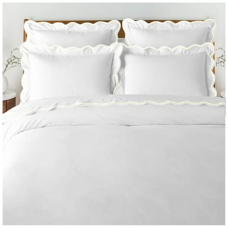 Eiderdown Decor 400 Thread Count White Cotton Sateen in Scalloped Embroidery, Twin or Twin XL | Walmart (US)