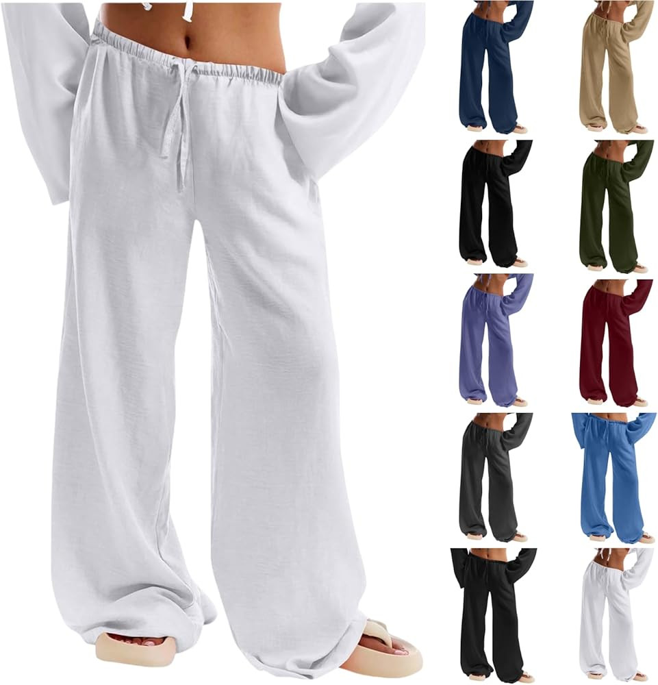 Baggy Linen Pants Women Wide Leg High Waist Pants Cotton Trousers Summer Vacation Outfits Cotton ... | Amazon (US)