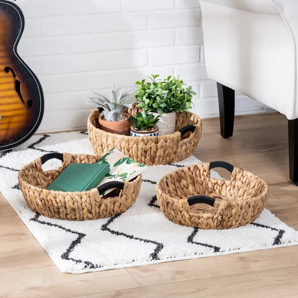 3 Piece Round Rattan Basket Set | Wayfair North America
