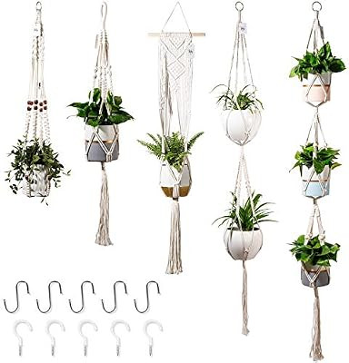 POTEY 650101 Macrame Plant Hangers - Hanging Planters for Indoor Outdoor Plants Handmade Cotton R... | Amazon (US)