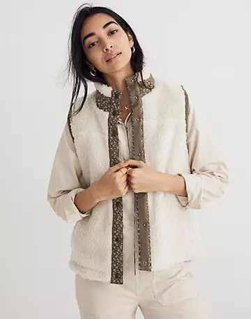 (Re)sourced Faux-Shearling Vest in Colorblock | Madewell