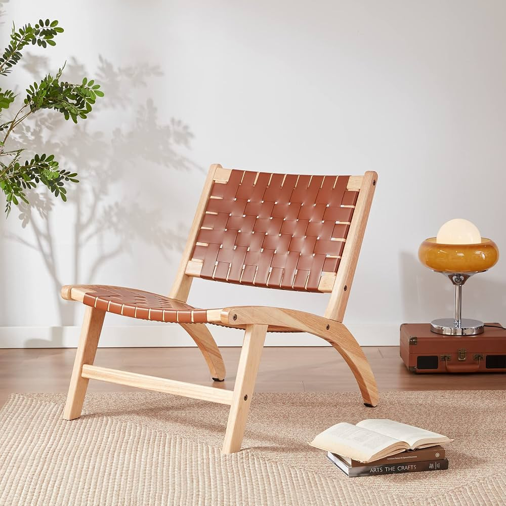 Soohow Scandinavian Cognac Woven Rattan Faux Modern Accent Living Room, Bedroom Reading Mid Centu... | Amazon (US)