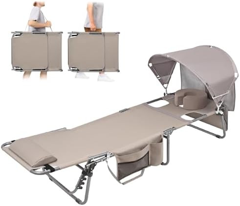 Tanning Chair with Sun Canopy Face Hole Softer Padded Adjustable Washable, Heavy Duty Layout Fold... | Amazon (US)