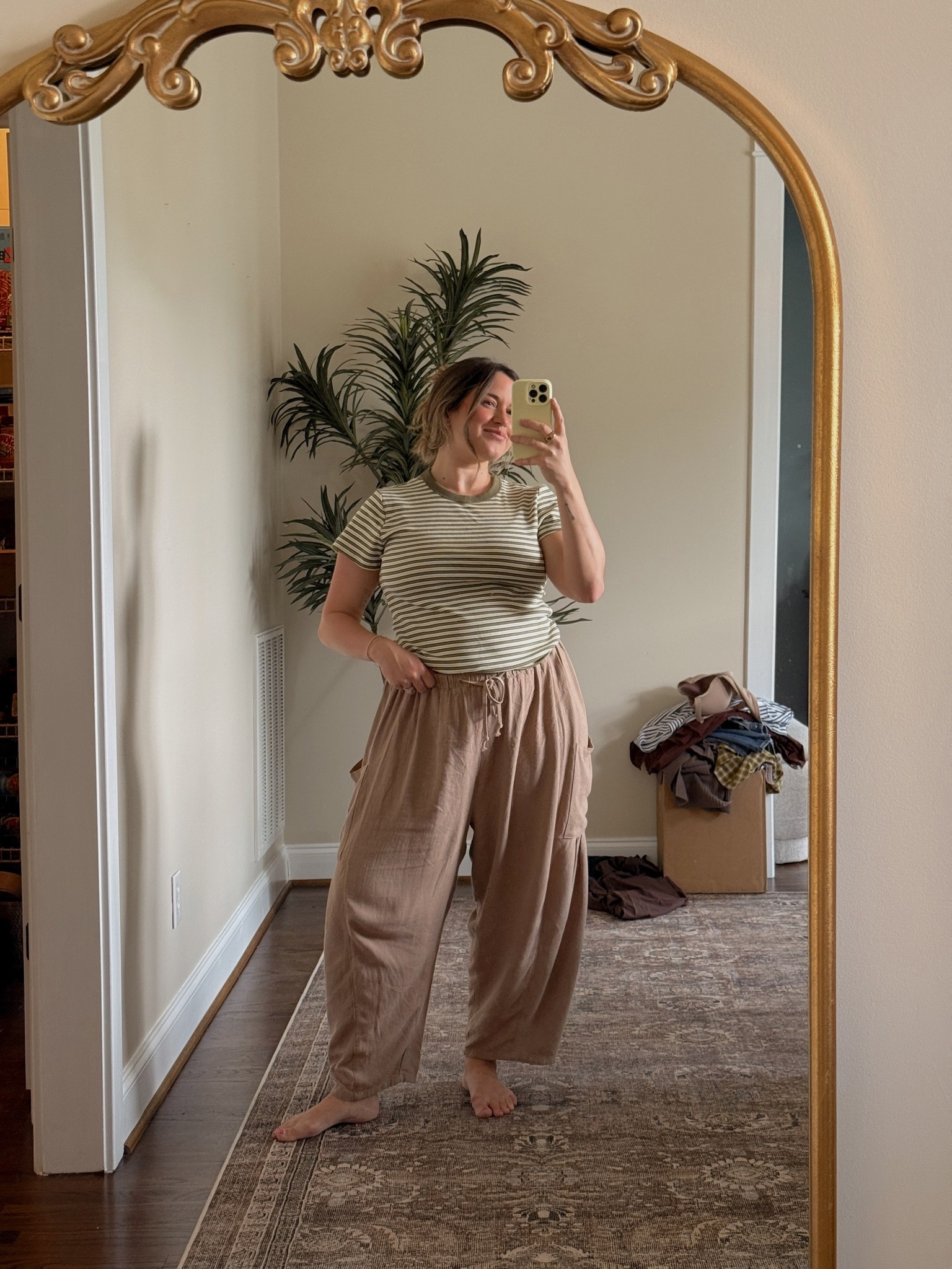 Ribbed T shirt is a large
Pants are a large

#LTKootd #LTKmomlife #LTKMidsize