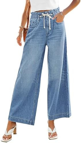 GRAPENT Wide Leg Jeans for Women Stretch High Wasited Elastic Waist Bell Bottom Baggy Y2K Pants | Amazon (US)