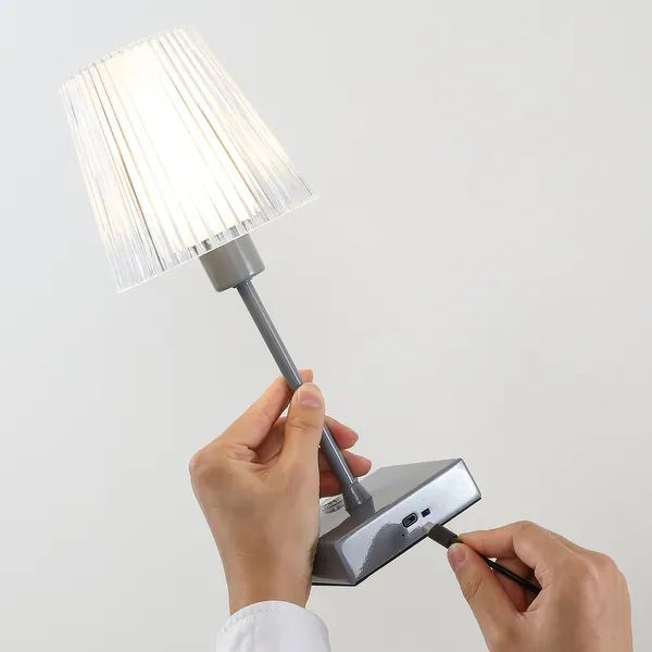 Lina 12.5" Modern Industrial Rechargeable/Cordless Iron/Acrylic Integrated LED Table Lamp with Ri... | Bed Bath & Beyond