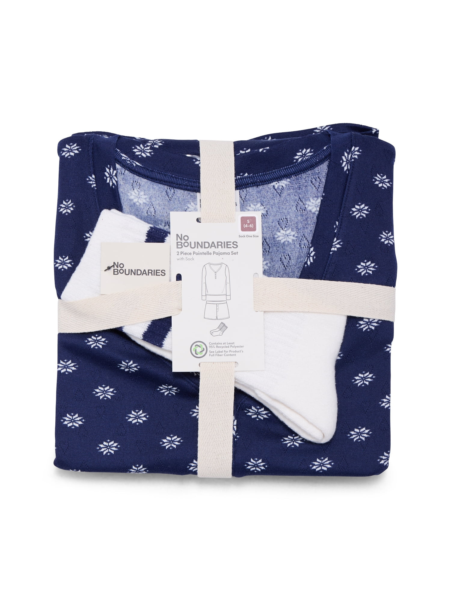 No Boundaries Giftable Long Sleeve Henley Sleep Top and Shorts Set with Socks, 3-Piece, Women’s | Walmart (US)