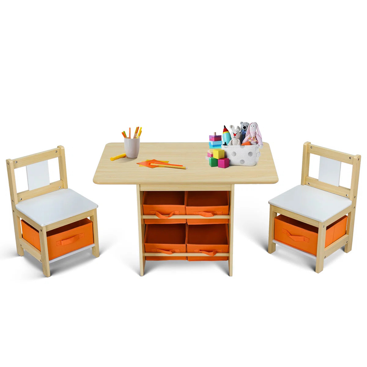 31.8"X18.9" Wooden Kids Table & Chair Set With 6 Storage Bags | Wayfair North America