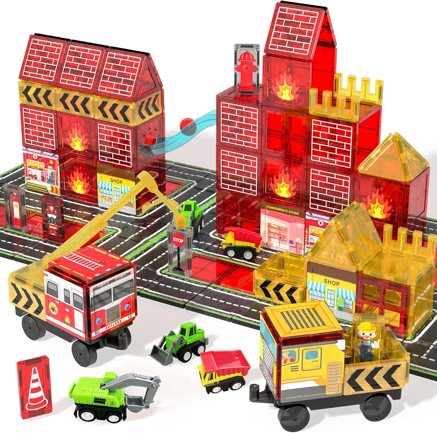 Magnetic Tiles Fire Truck Set,Magnet Blocks for Kids Ages 4-8 Boy STEM Toys | Amazon (US)